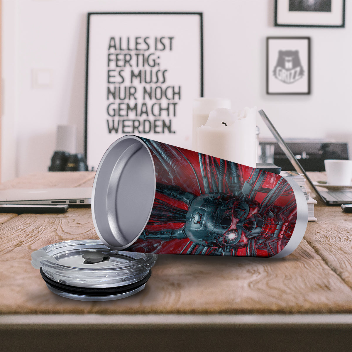 Robotic Skull Print Tumbler-grizzshop