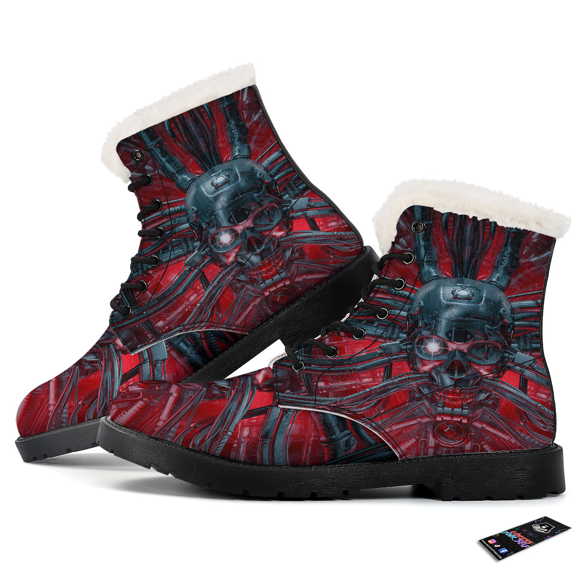Robotic Skull Print Winter Boots-grizzshop