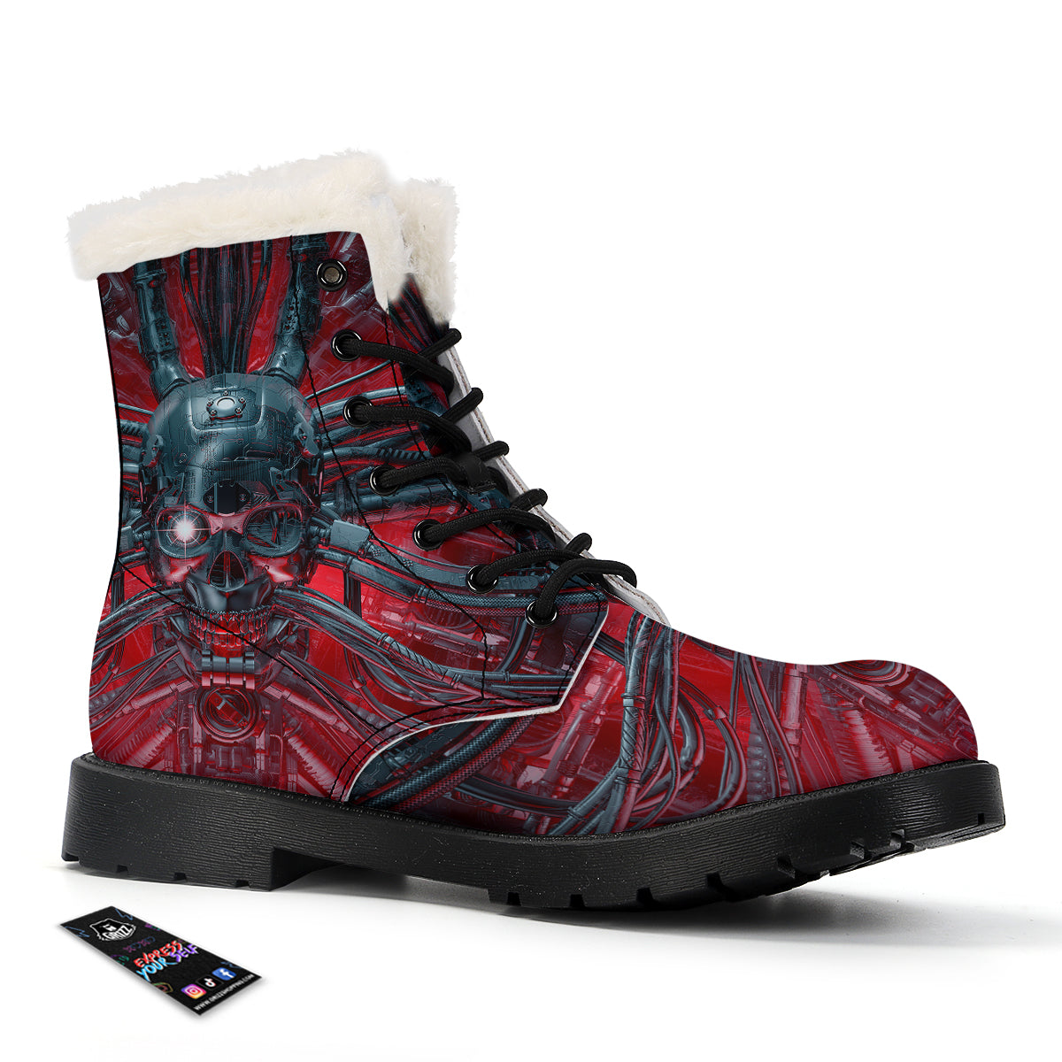 Robotic Skull Print Winter Boots-grizzshop