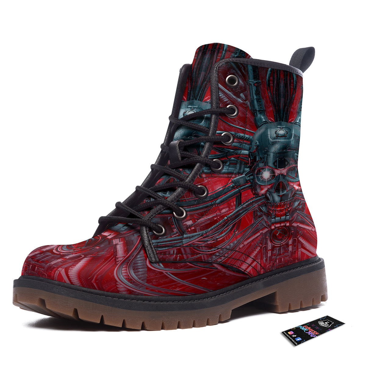 Robotic Skull Print Work Boots-grizzshop