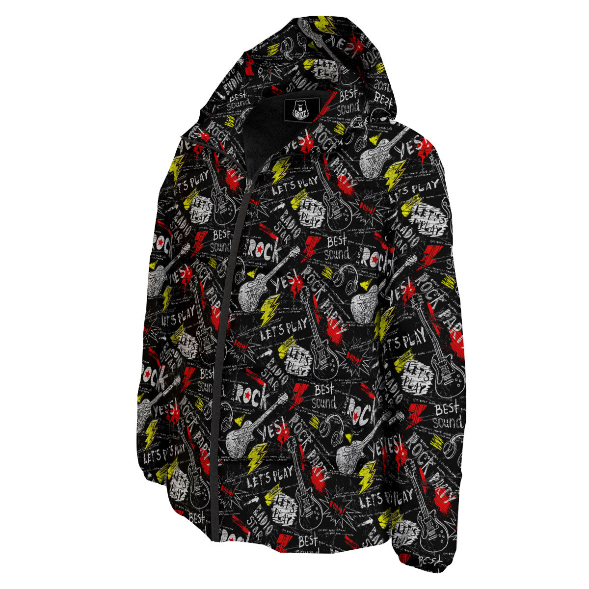 Rock And Roll Grunge Print Pattern Down Jacket-grizzshop