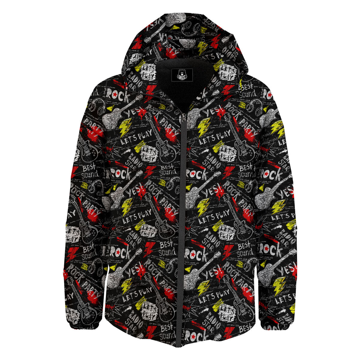 Rock And Roll Grunge Print Pattern Down Jacket-grizzshop