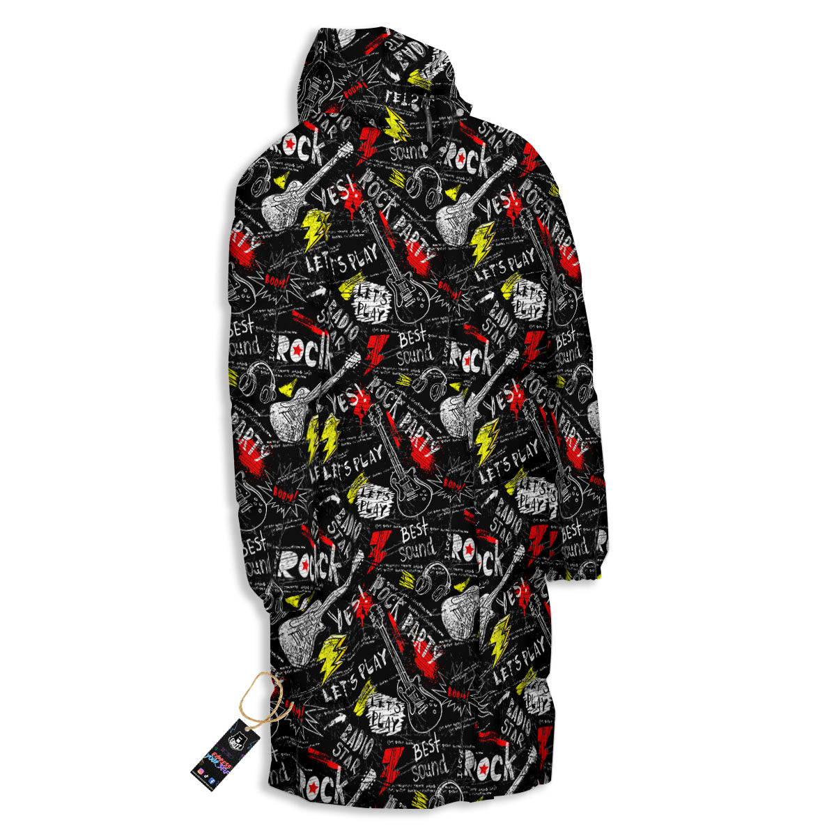 Rock And Roll Grunge Print Pattern Long Down Jacket-grizzshop