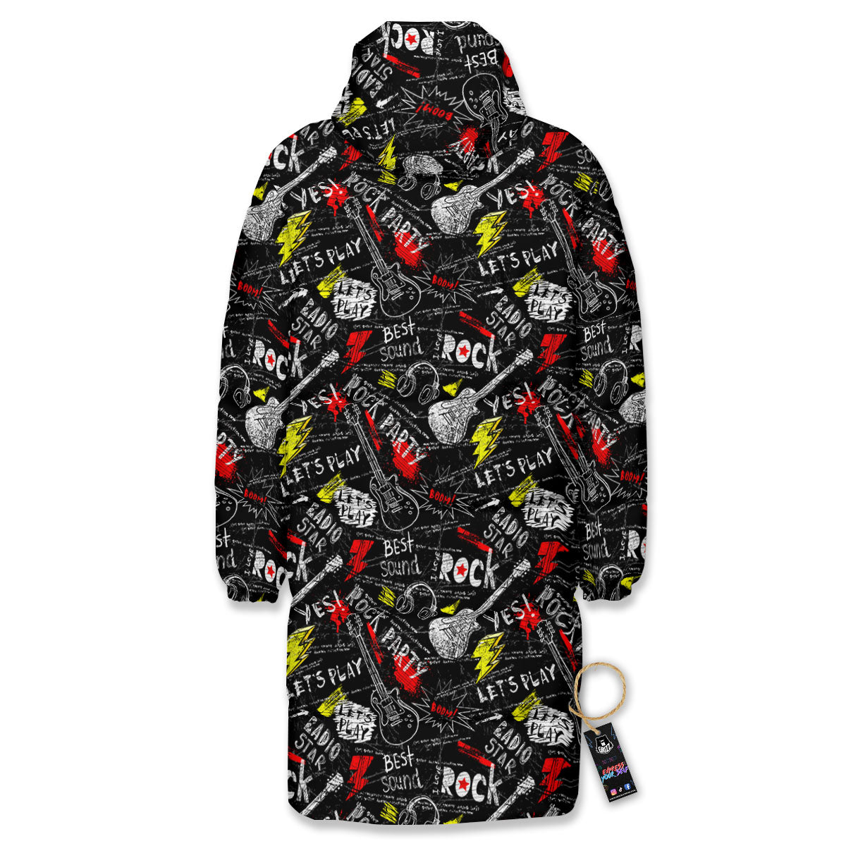 Rock And Roll Grunge Print Pattern Long Down Jacket-grizzshop