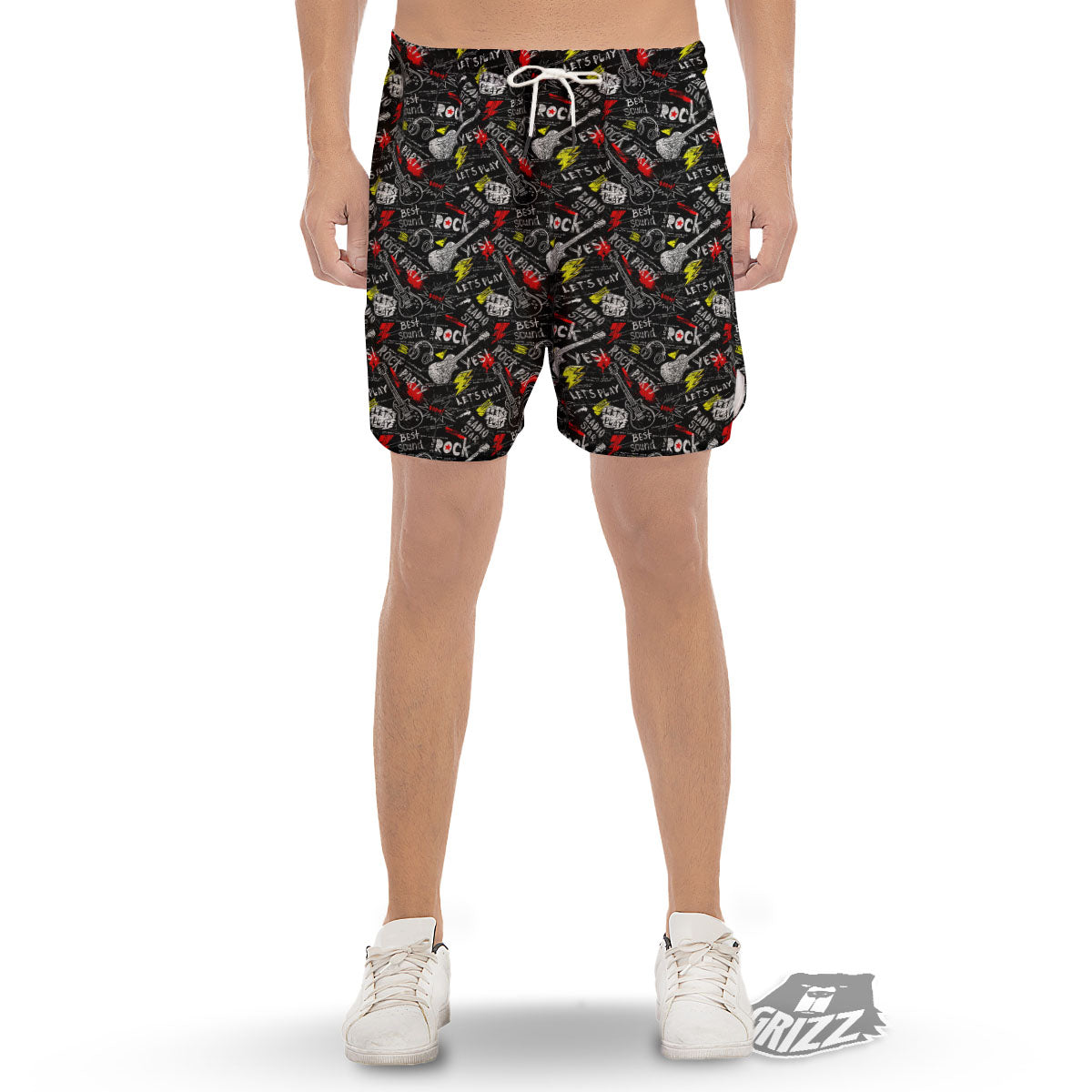 Rock And Roll Grunge Print Pattern Men's Gym Shorts-grizzshop