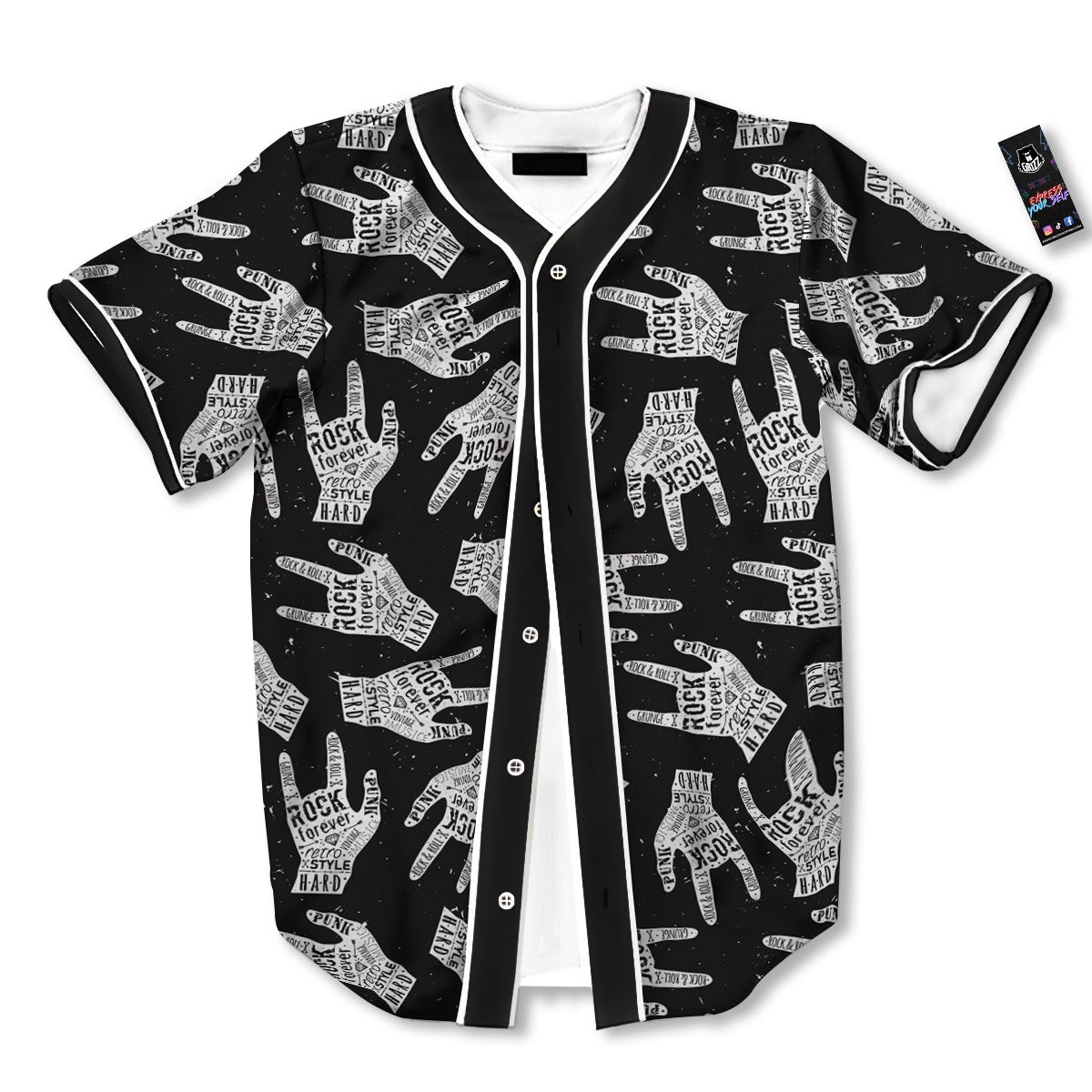 Rock And Roll Vintage Style Print Pattern Baseball Jersey-grizzshop