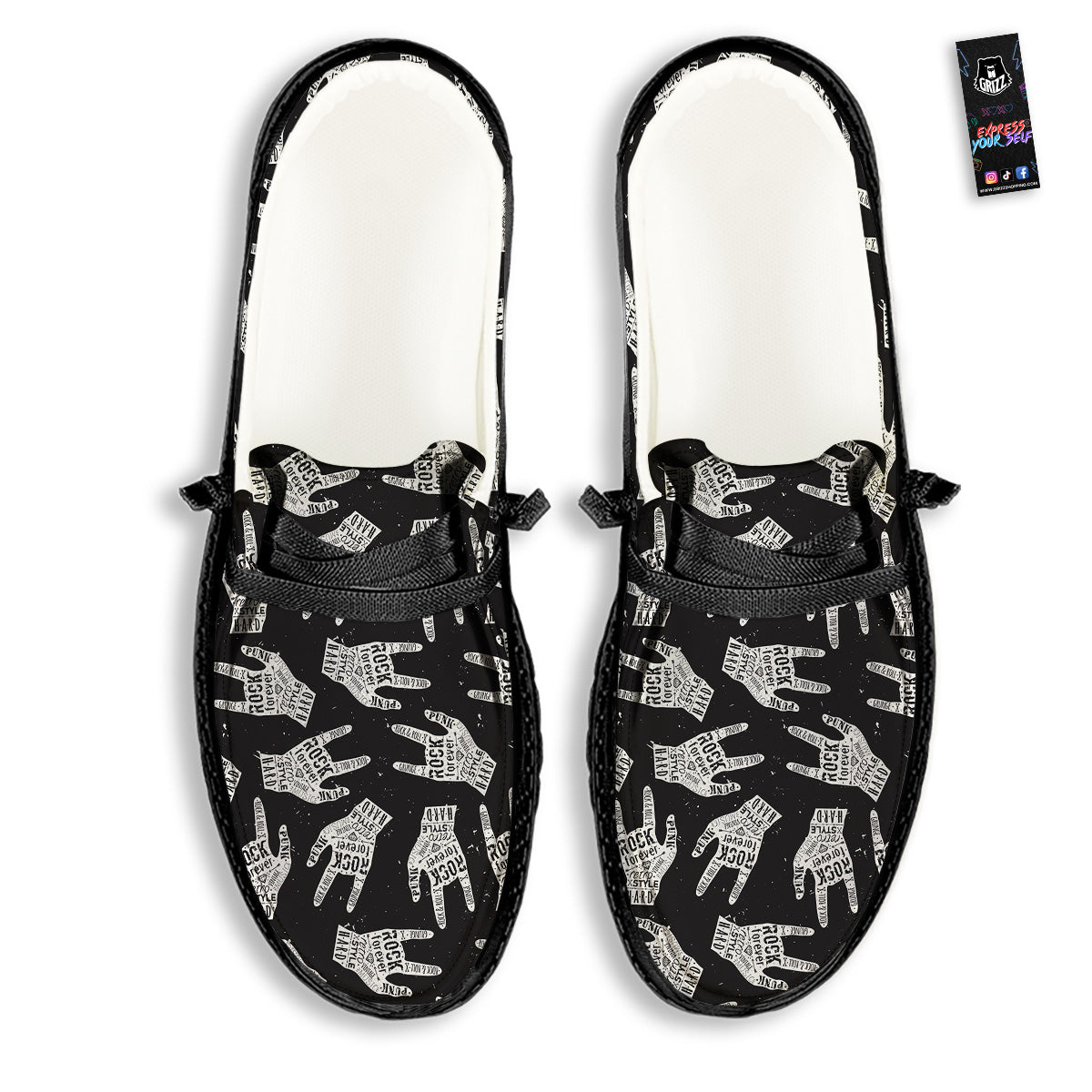 Rock And Roll Vintage Style Print Pattern Black Loafers-grizzshop