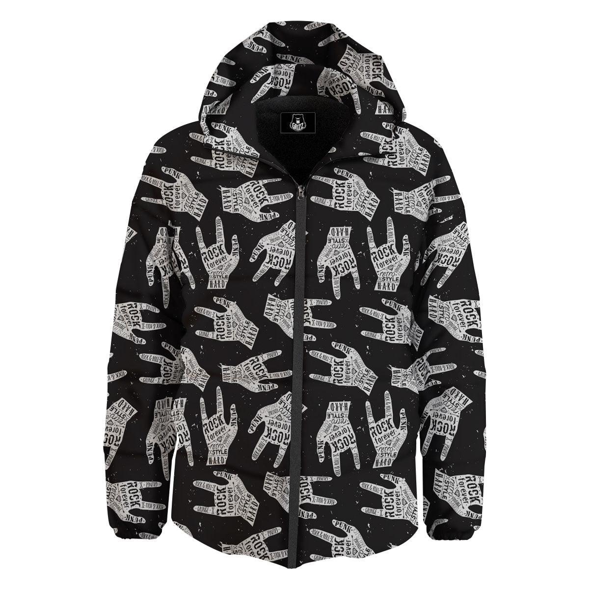 Rock And Roll Vintage Style Print Pattern Down Jacket-grizzshop
