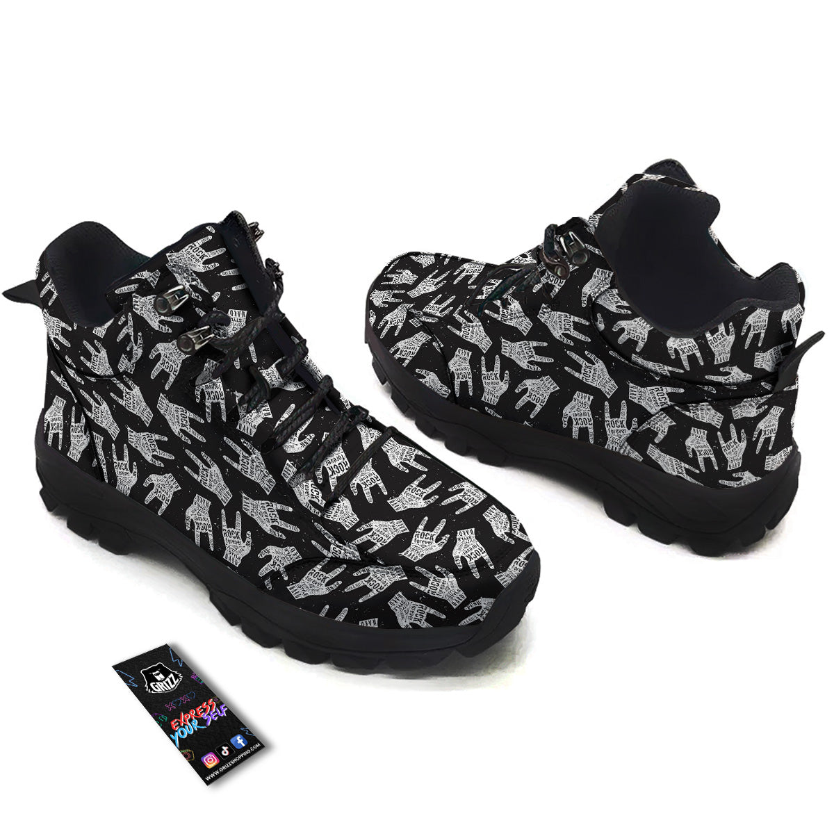 Rock And Roll Vintage Style Print Pattern Hiking Shoes-grizzshop