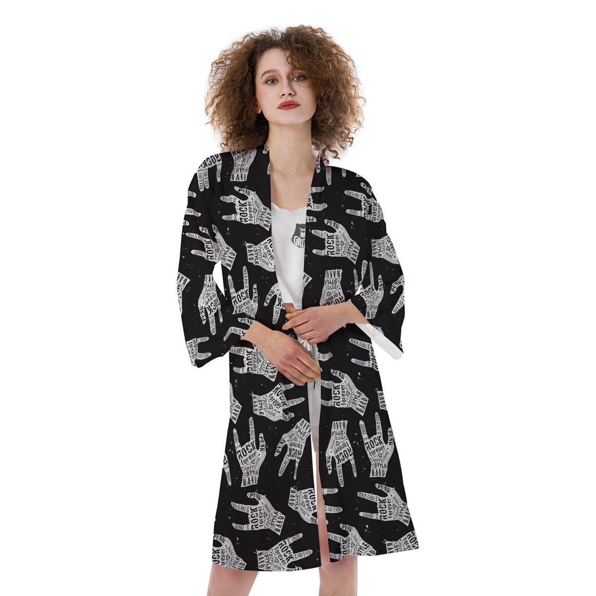 Rock And Roll Vintage Style Print Pattern Kimono-grizzshop