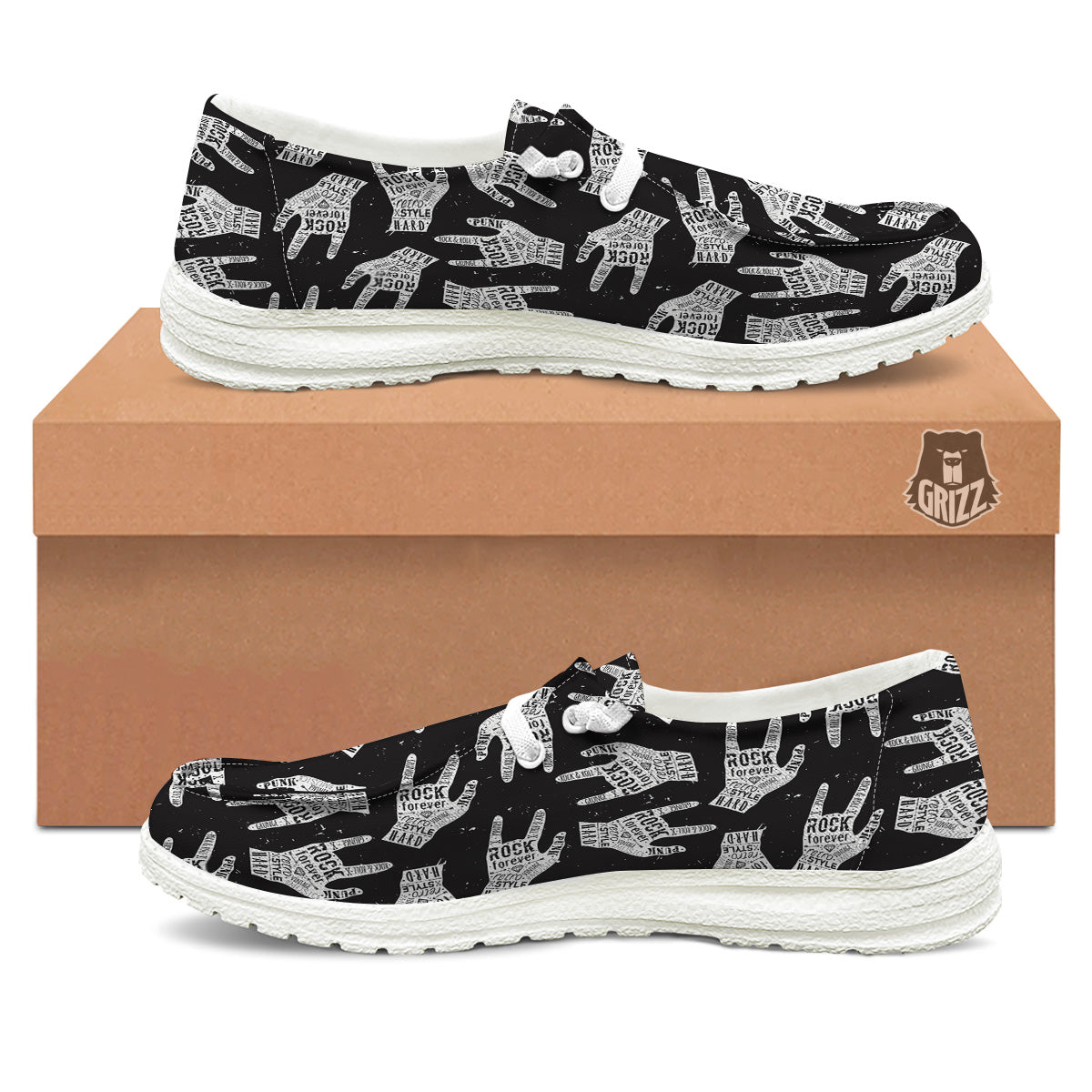 Rock And Roll Vintage Style Print Pattern White Loafers-grizzshop