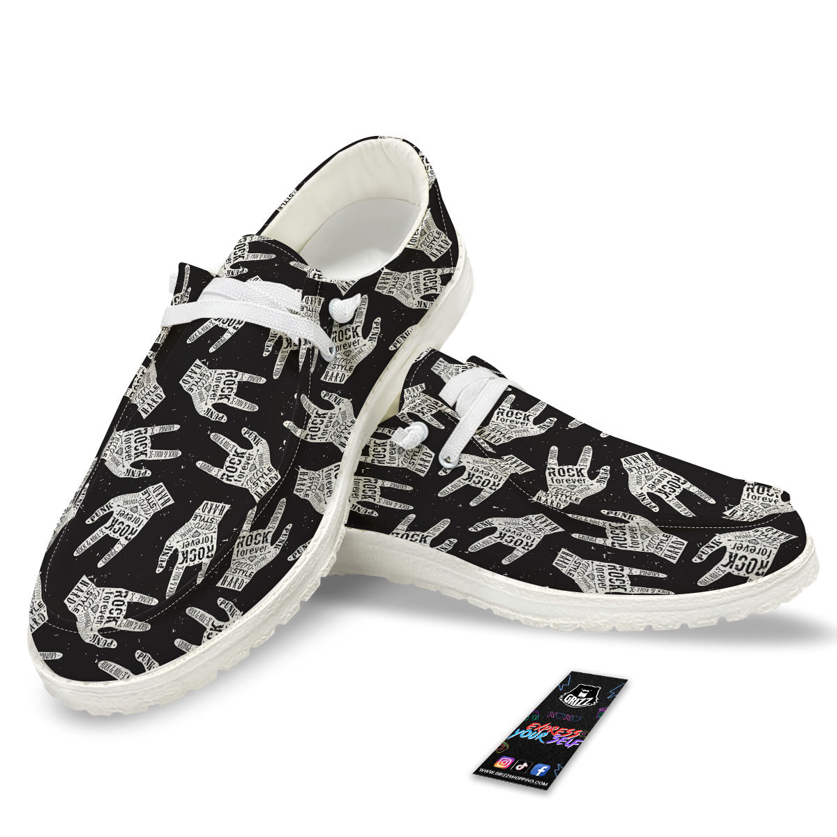 Rock And Roll Vintage Style Print Pattern White Loafers-grizzshop
