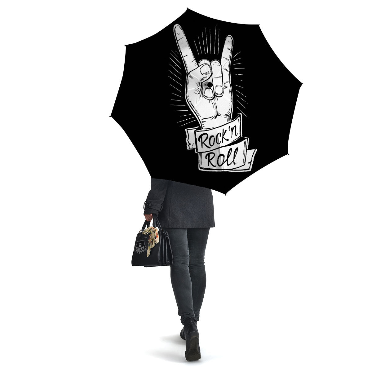 Rock And Roll White And Black Print Umbrella-grizzshop