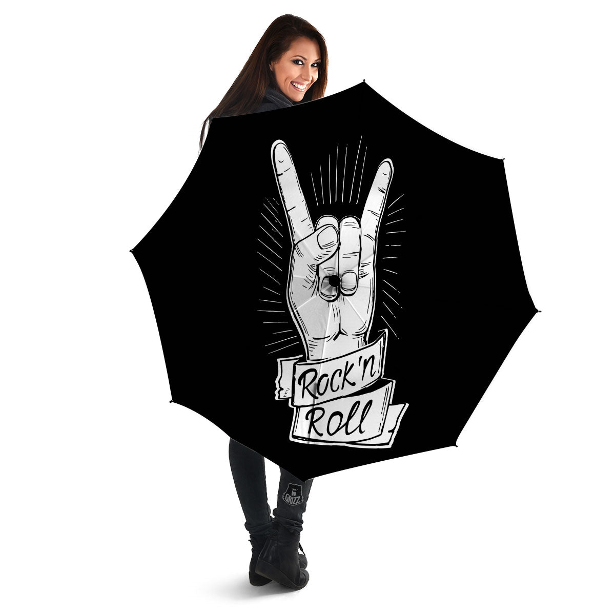 Rock And Roll White And Black Print Umbrella-grizzshop