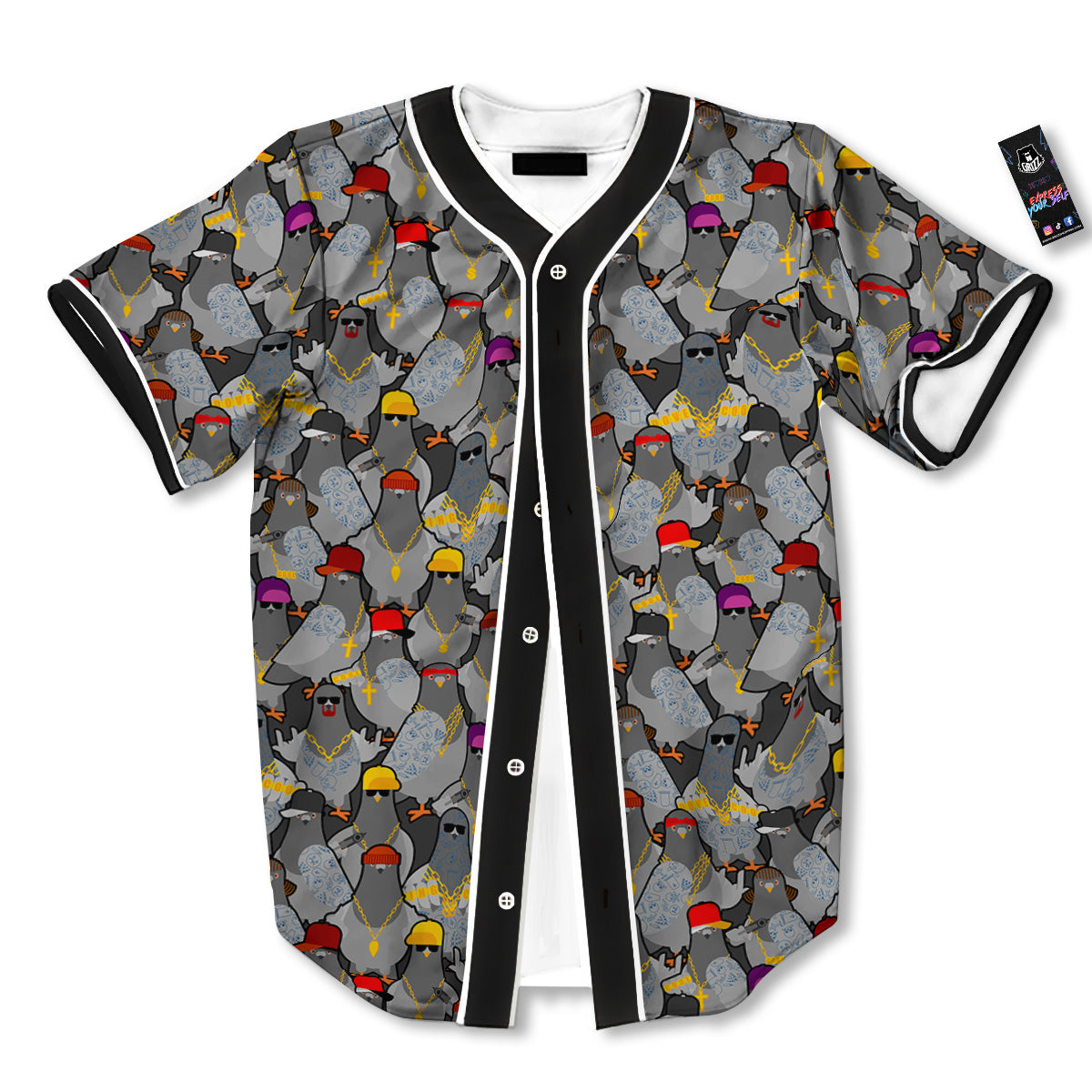 Rock Drove Gangster Print Pattern Baseball Jersey-grizzshop