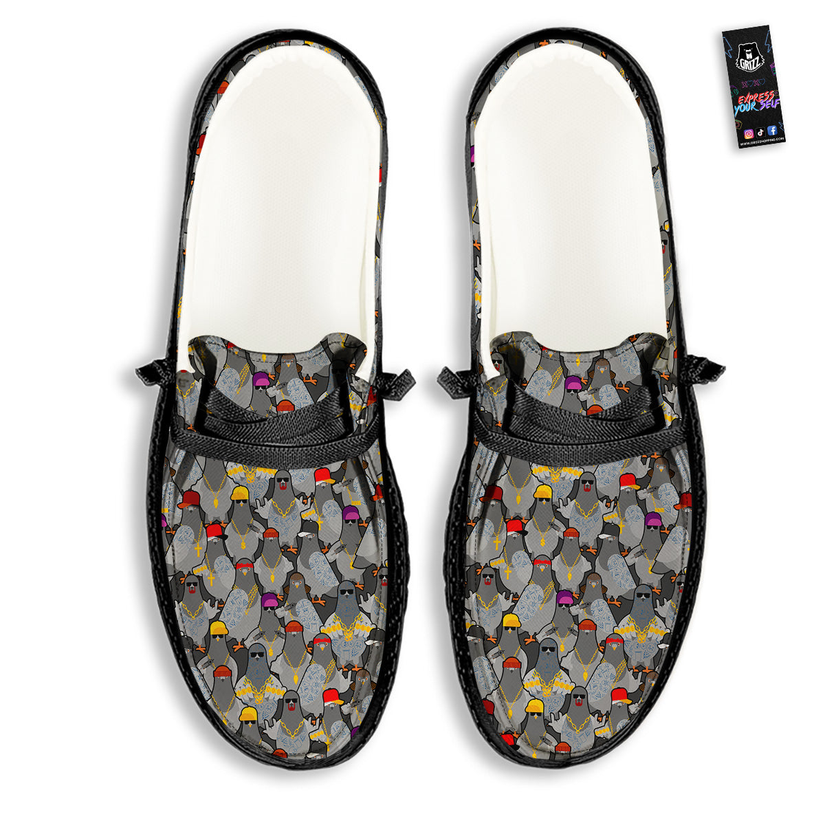 Rock Drove Gangster Print Pattern Black Loafers-grizzshop