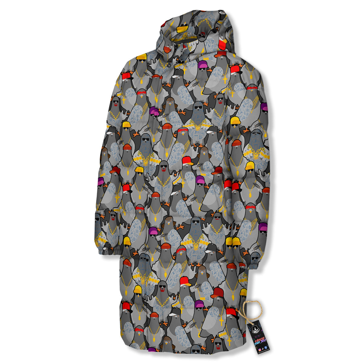 Rock Drove Gangster Print Pattern Long Down Jacket-grizzshop