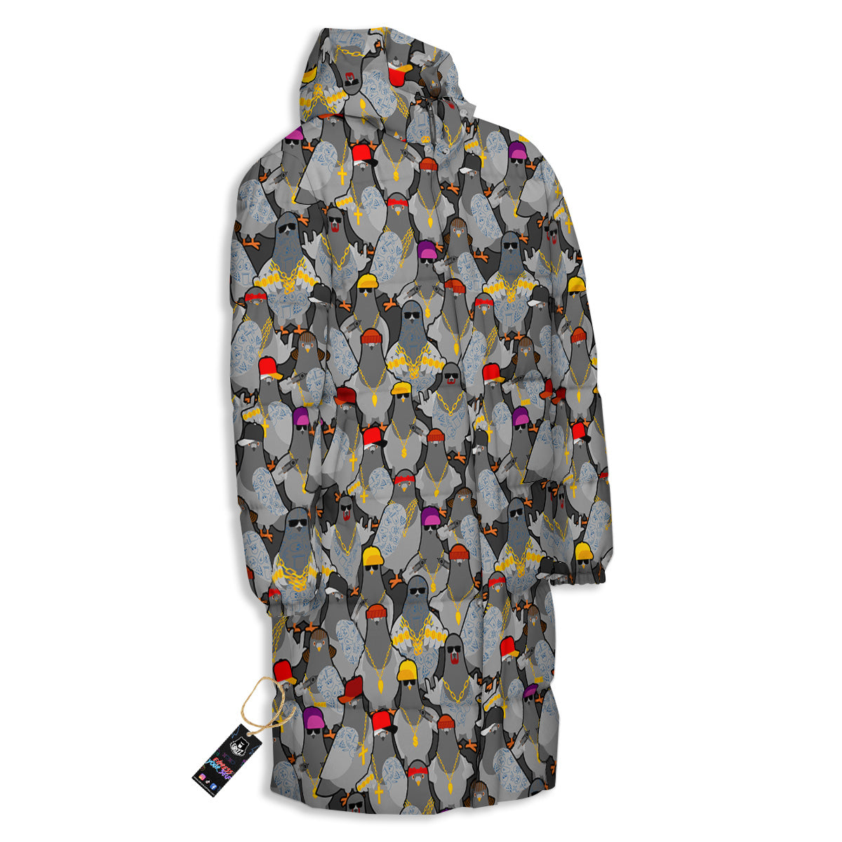 Rock Drove Gangster Print Pattern Long Down Jacket-grizzshop