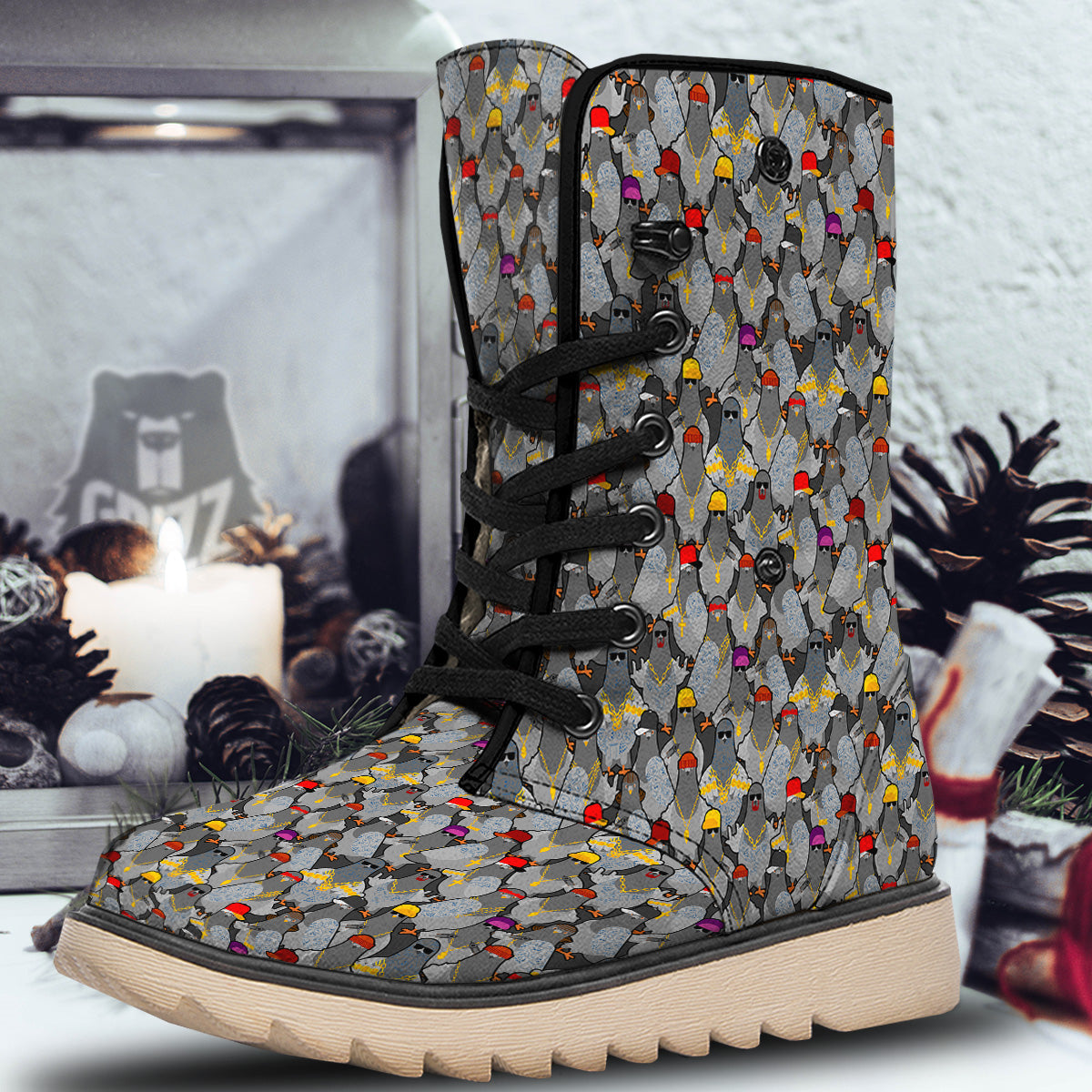 Rock Drove Gangster Print Pattern Snow Boots-grizzshop