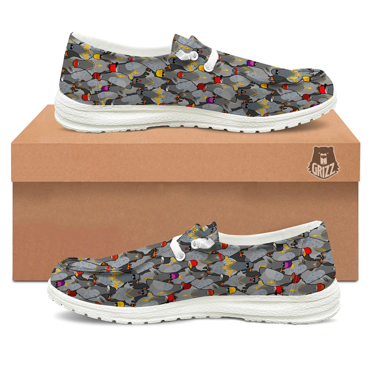 Rock Drove Gangster Print Pattern White Loafers-grizzshop