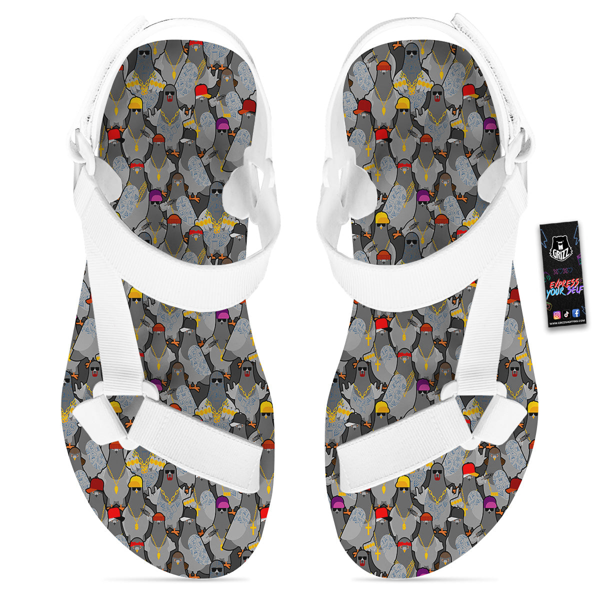 Rock Drove Gangster Print Pattern White Open Toe Sandals-grizzshop