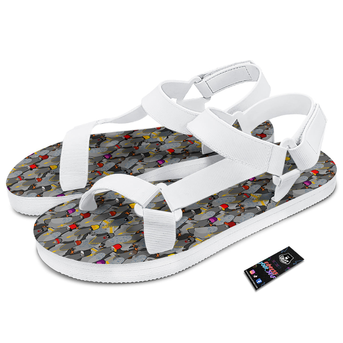 Rock Drove Gangster Print Pattern White Open Toe Sandals-grizzshop