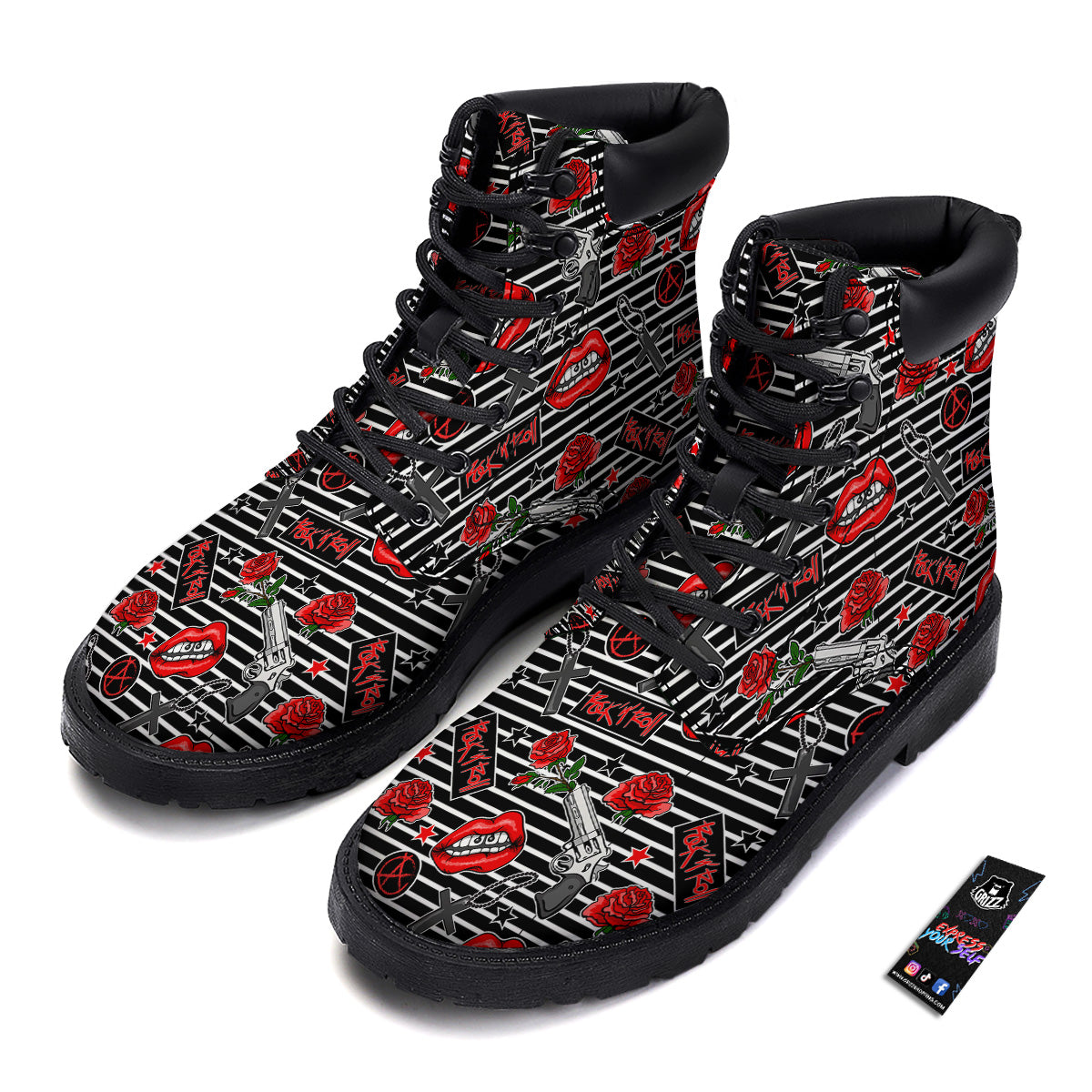Rock’N’Roll Stiped Black White Print Pattern Boots-grizzshop