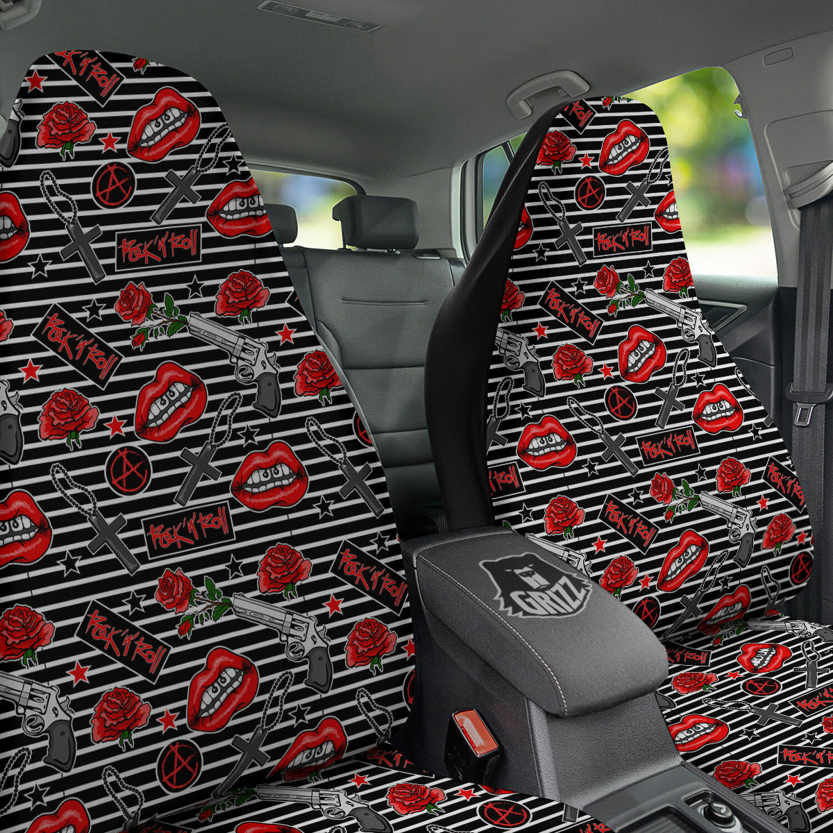 Rock’N’Roll Stiped Black White Print Pattern Car Seat Covers-grizzshop