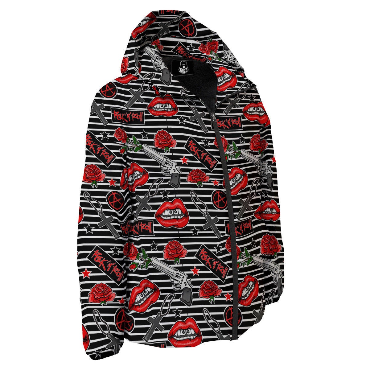 Rock’N’Roll Stiped Black White Print Pattern Down Jacket-grizzshop
