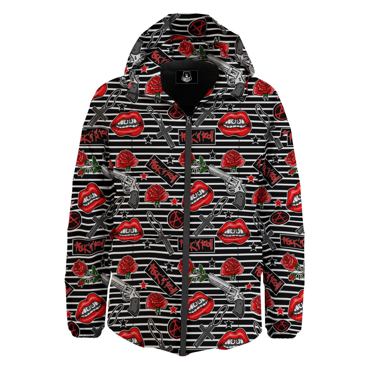 Rock’N’Roll Stiped Black White Print Pattern Down Jacket-grizzshop