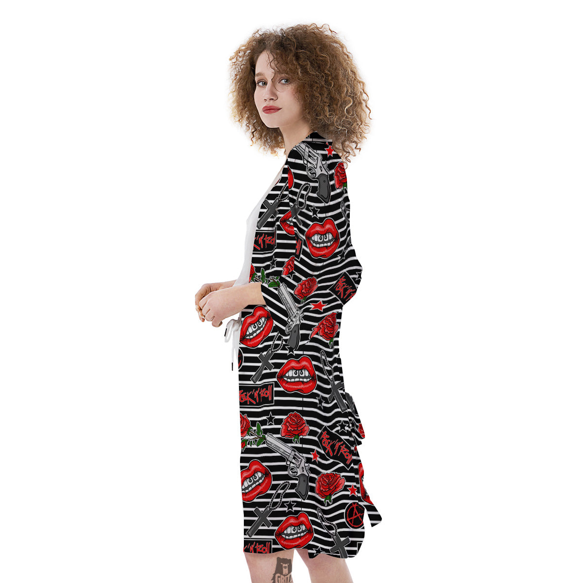 Rock’N’Roll Stiped Black White Print Pattern Kimono-grizzshop