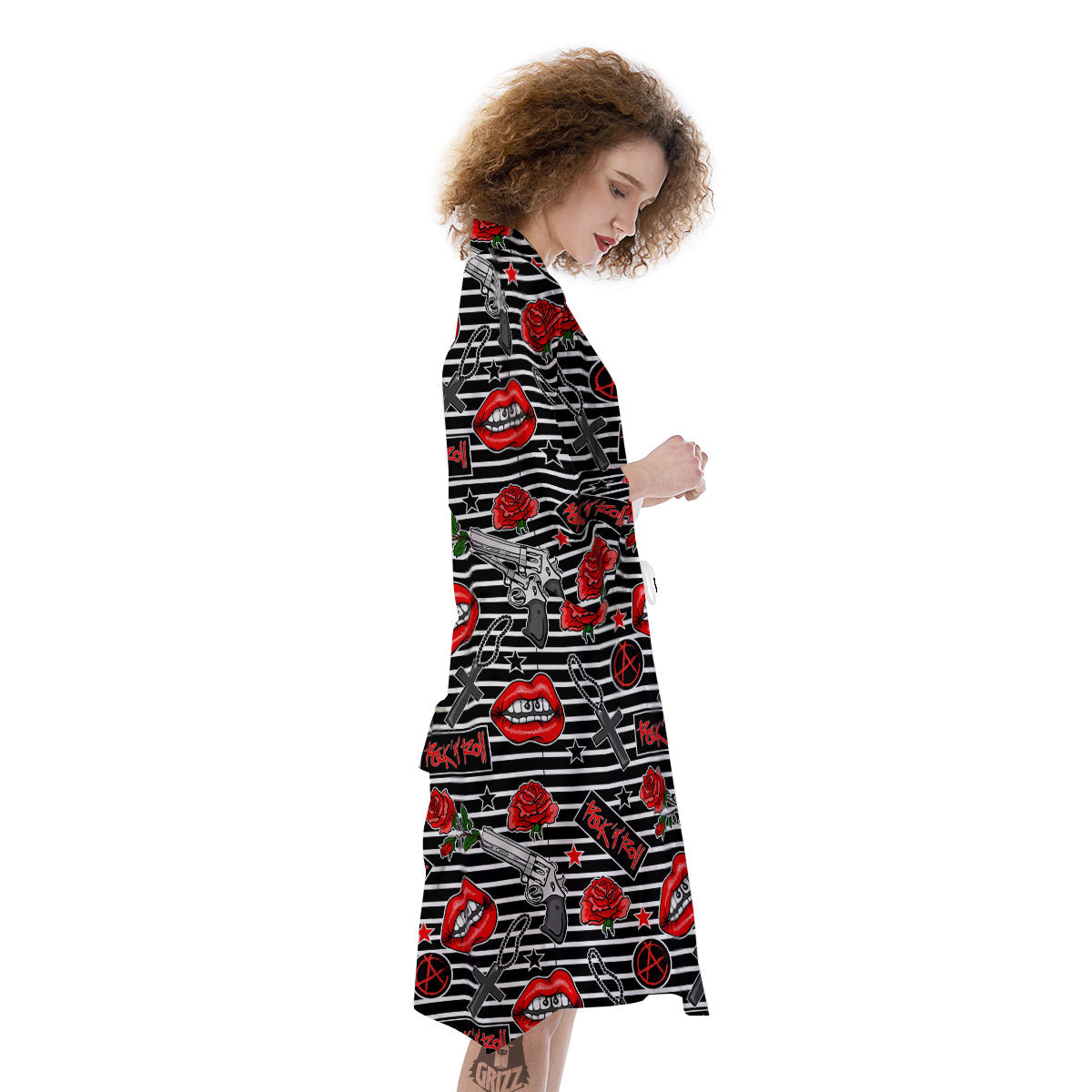Rock’N’Roll Stiped Black White Print Pattern Kimono-grizzshop