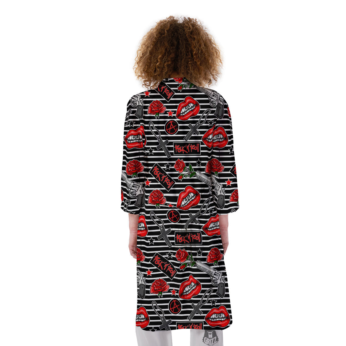 Rock’N’Roll Stiped Black White Print Pattern Kimono-grizzshop