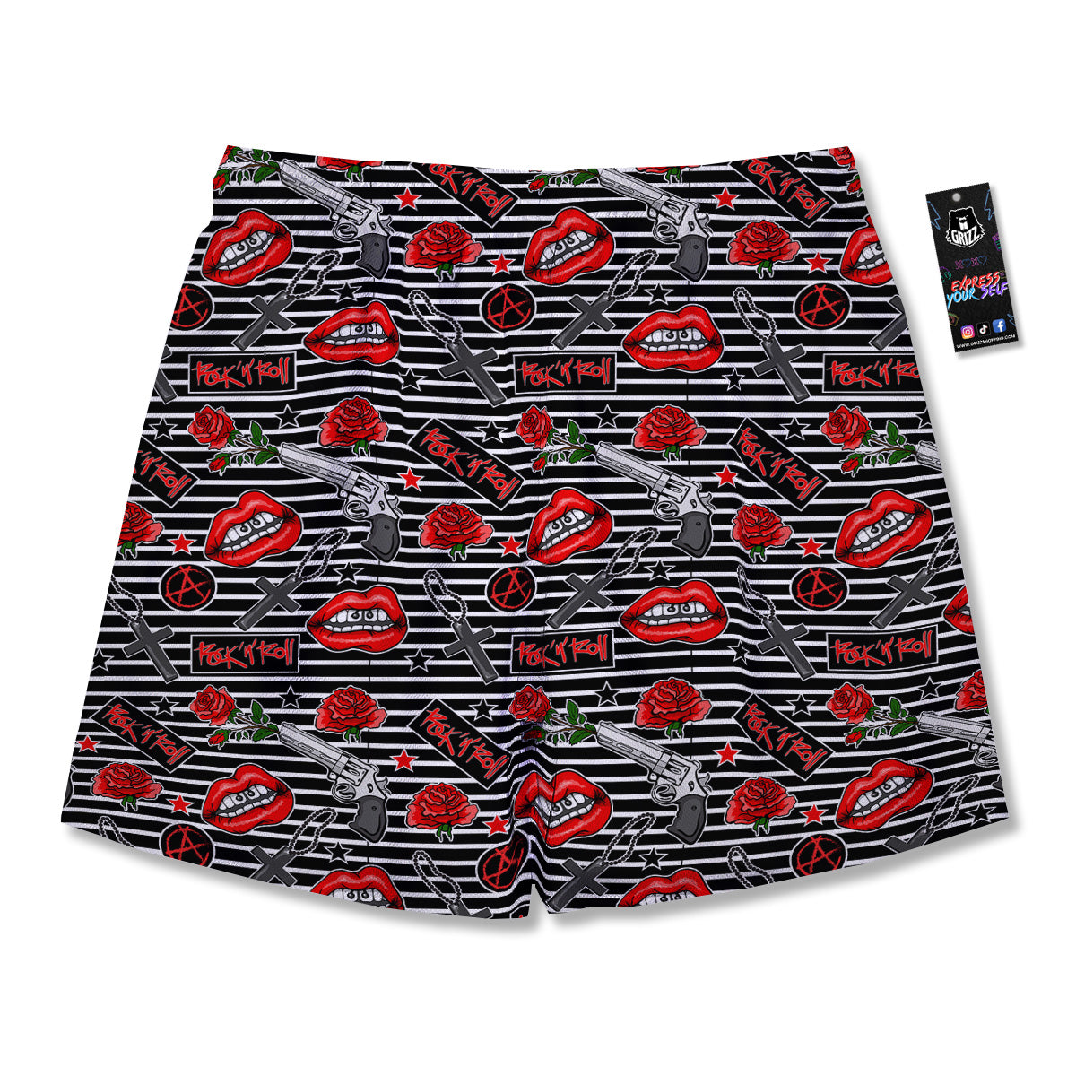 Rock’N’Roll Stiped Black White Print Pattern Men's Running Shorts-grizzshop