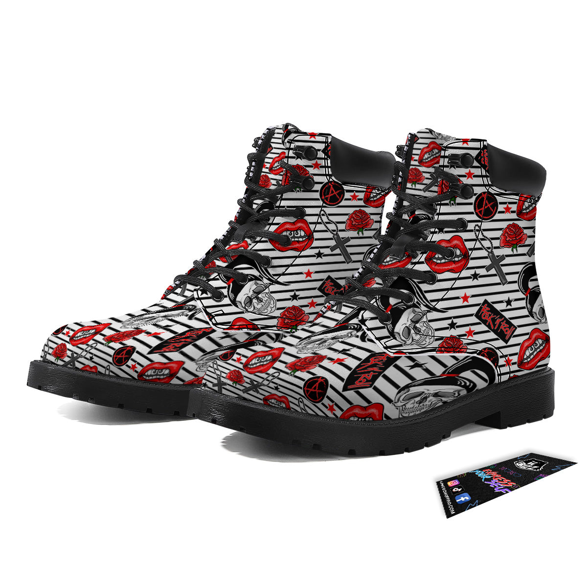 Rock’N’Roll Stiped White Black Print Pattern Boots-grizzshop