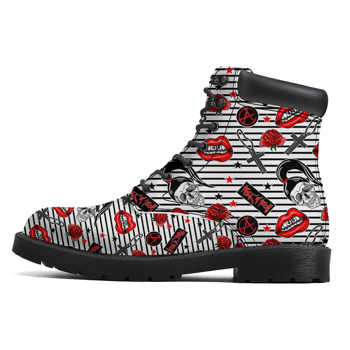 Rock’N’Roll Stiped White Black Print Pattern Boots-grizzshop