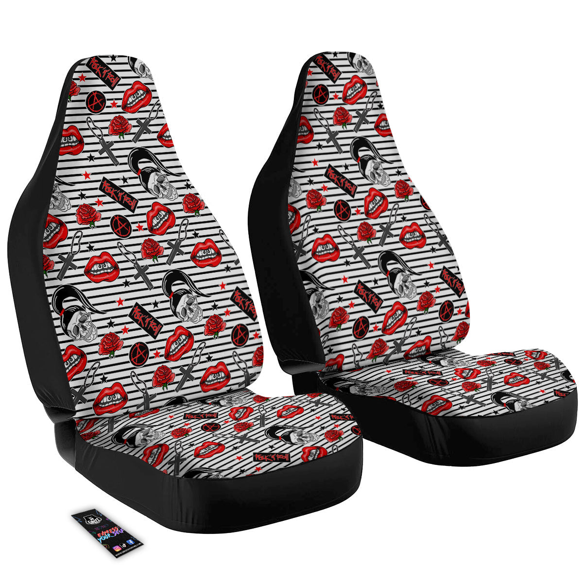 Rock’N’Roll Stiped White Black Print Pattern Car Seat Covers-grizzshop