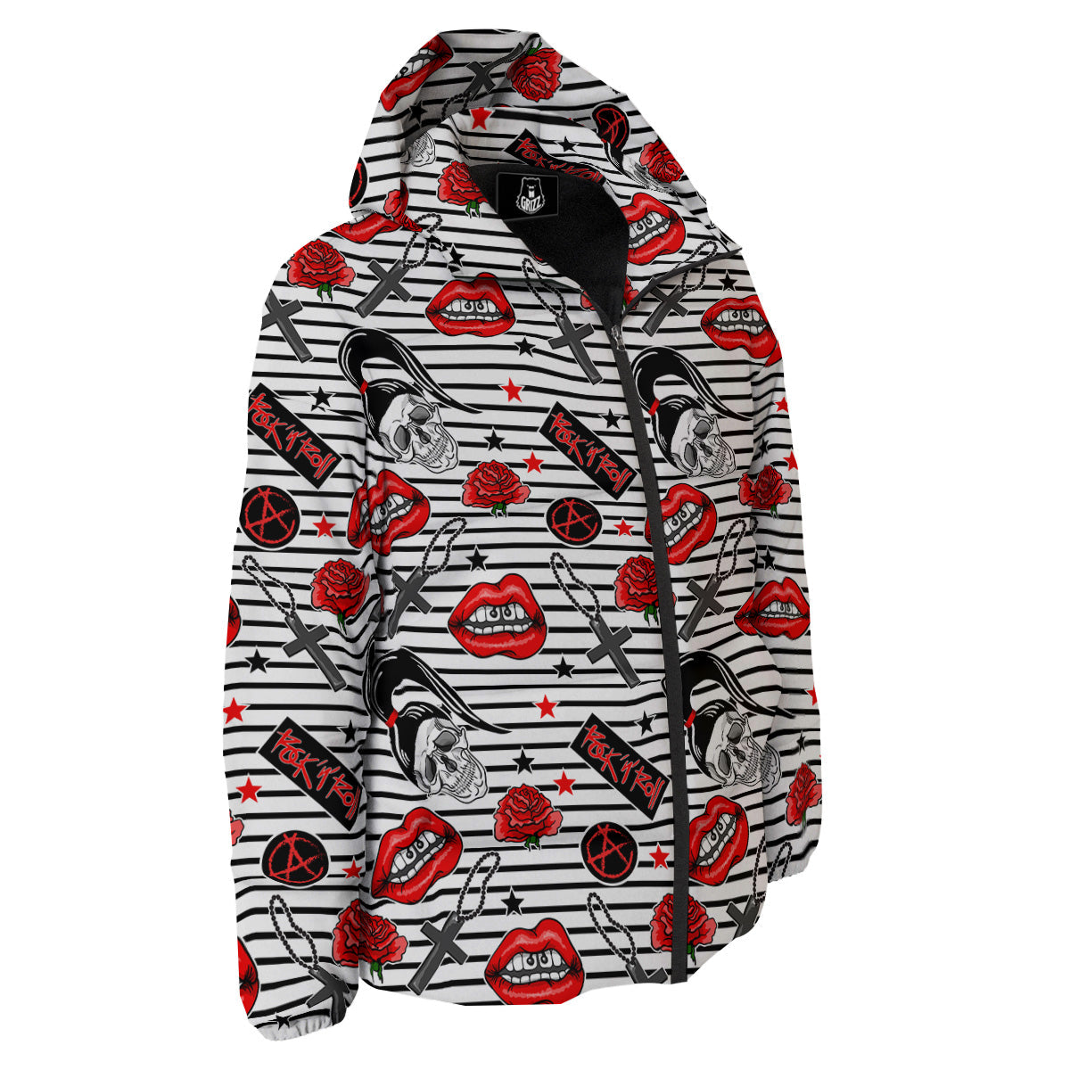 Rock’N’Roll Stiped White Black Print Pattern Down Jacket-grizzshop