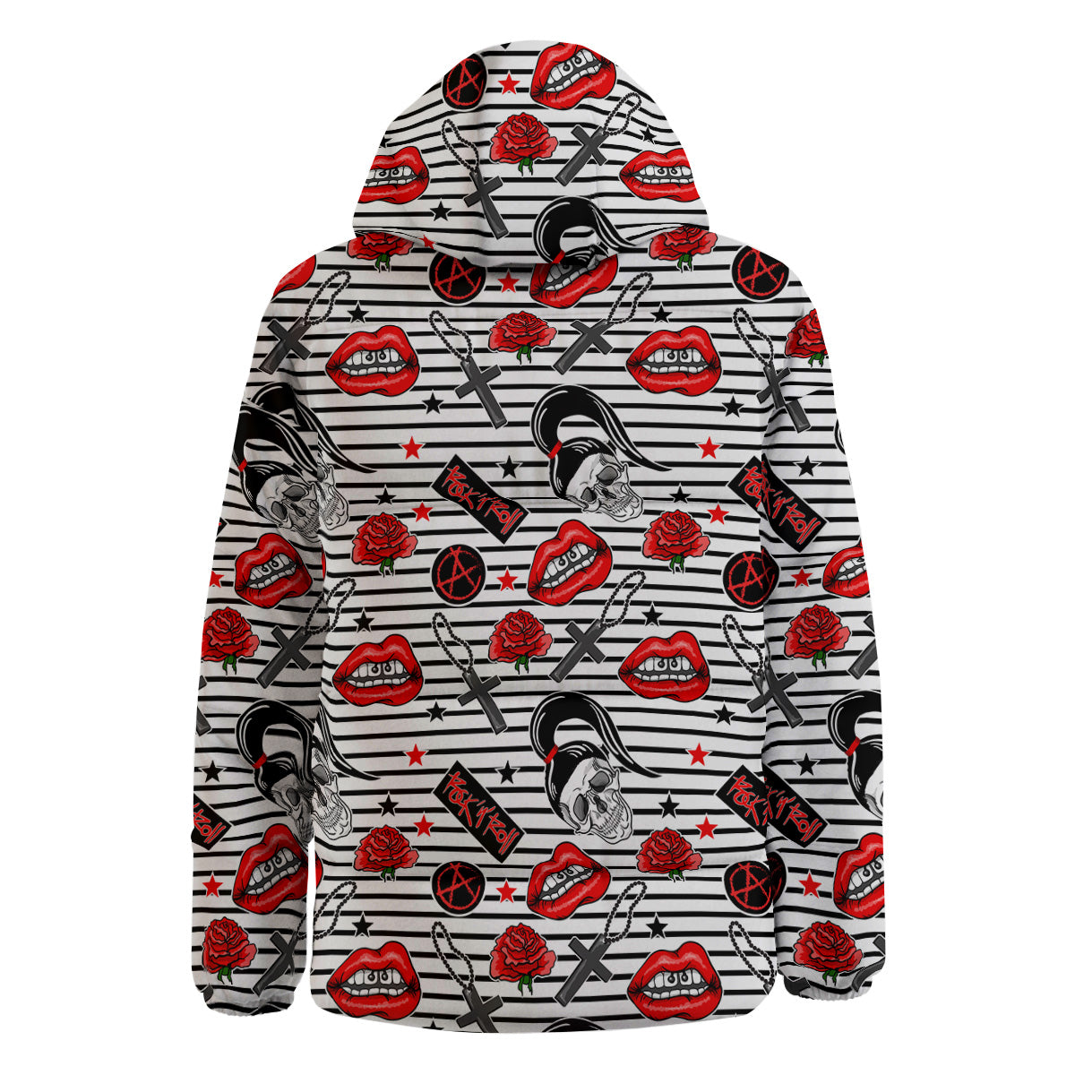 Rock’N’Roll Stiped White Black Print Pattern Down Jacket-grizzshop