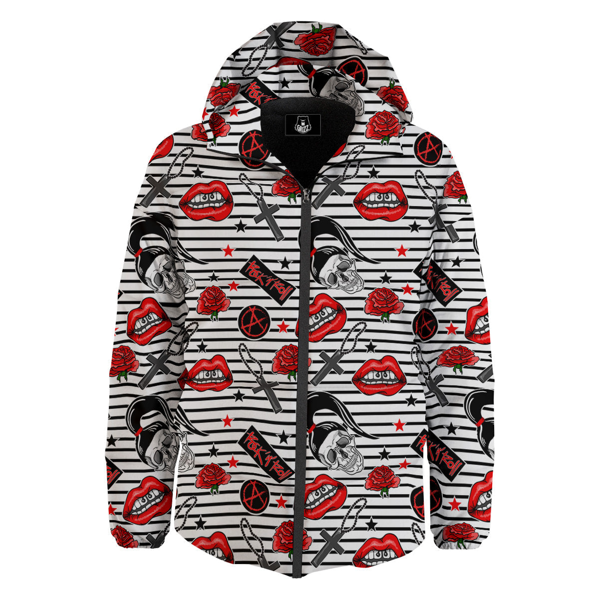 Rock’N’Roll Stiped White Black Print Pattern Down Jacket-grizzshop