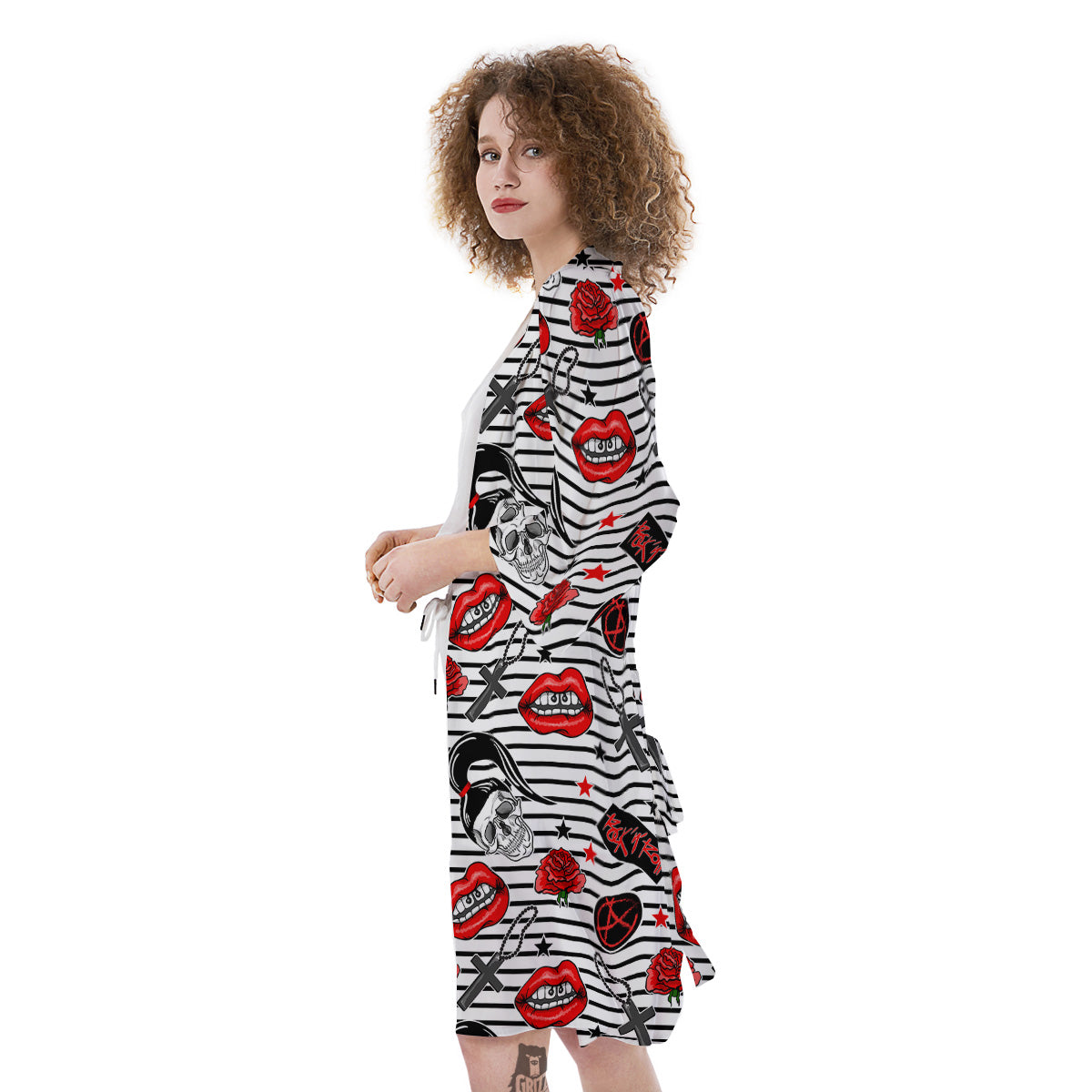 Rock’N’Roll Stiped White Black Print Pattern Kimono-grizzshop