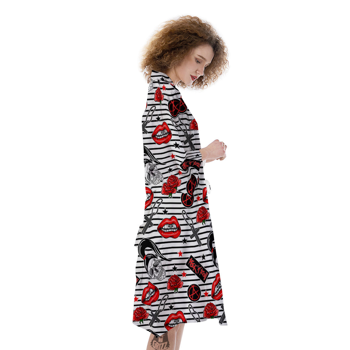Rock’N’Roll Stiped White Black Print Pattern Kimono-grizzshop