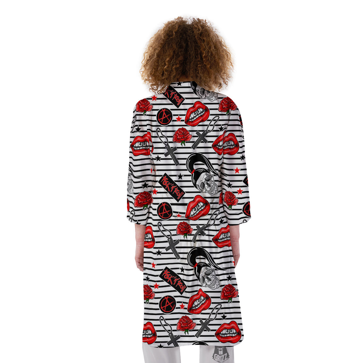 Rock’N’Roll Stiped White Black Print Pattern Kimono-grizzshop
