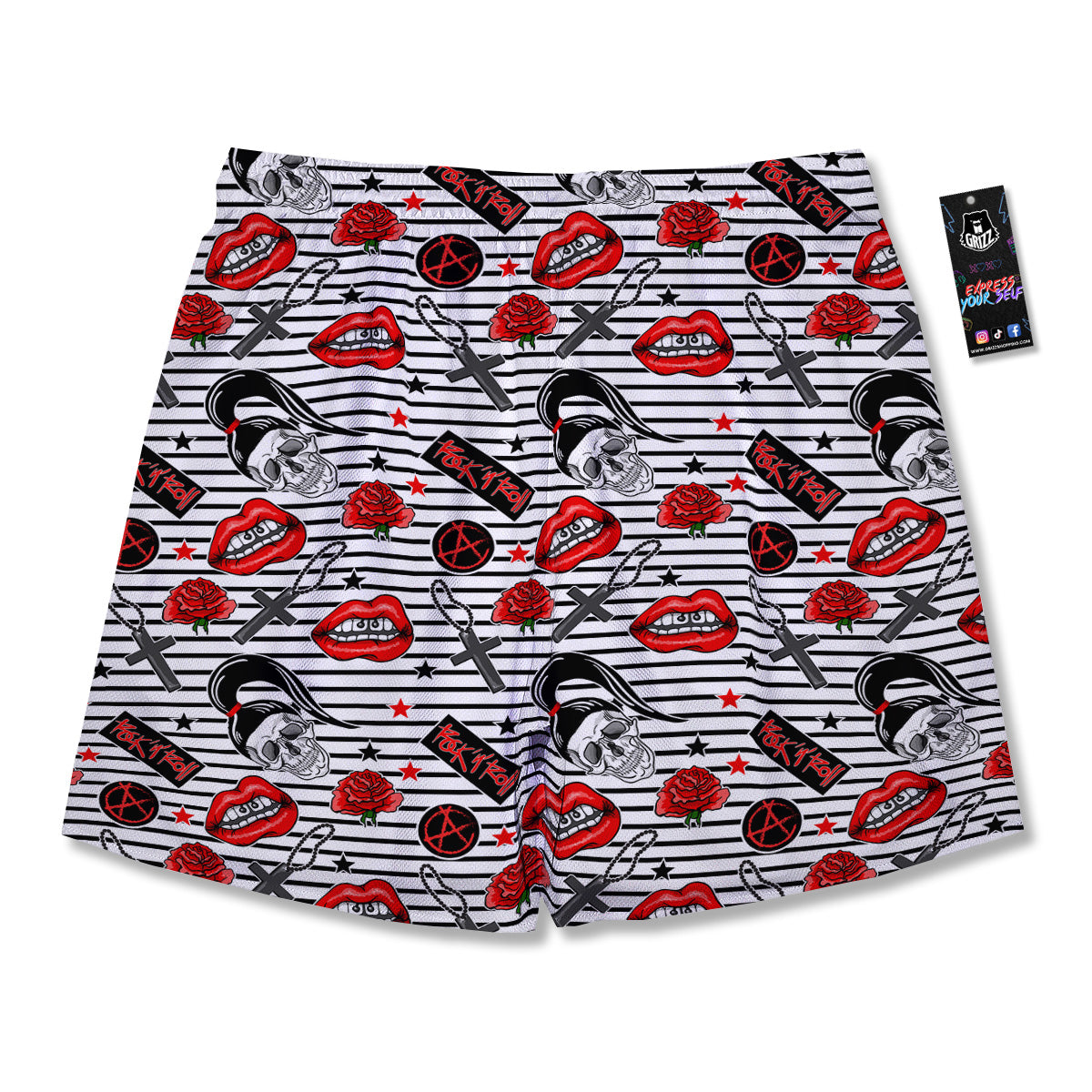 Rock’N’Roll Stiped White Black Print Pattern Men's Running Shorts-grizzshop