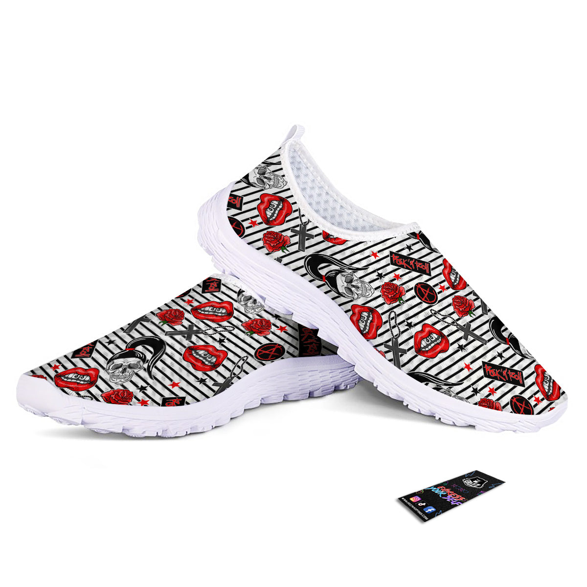 Rock’N’Roll Stiped White Black Print Pattern Nurse Shoes-grizzshop