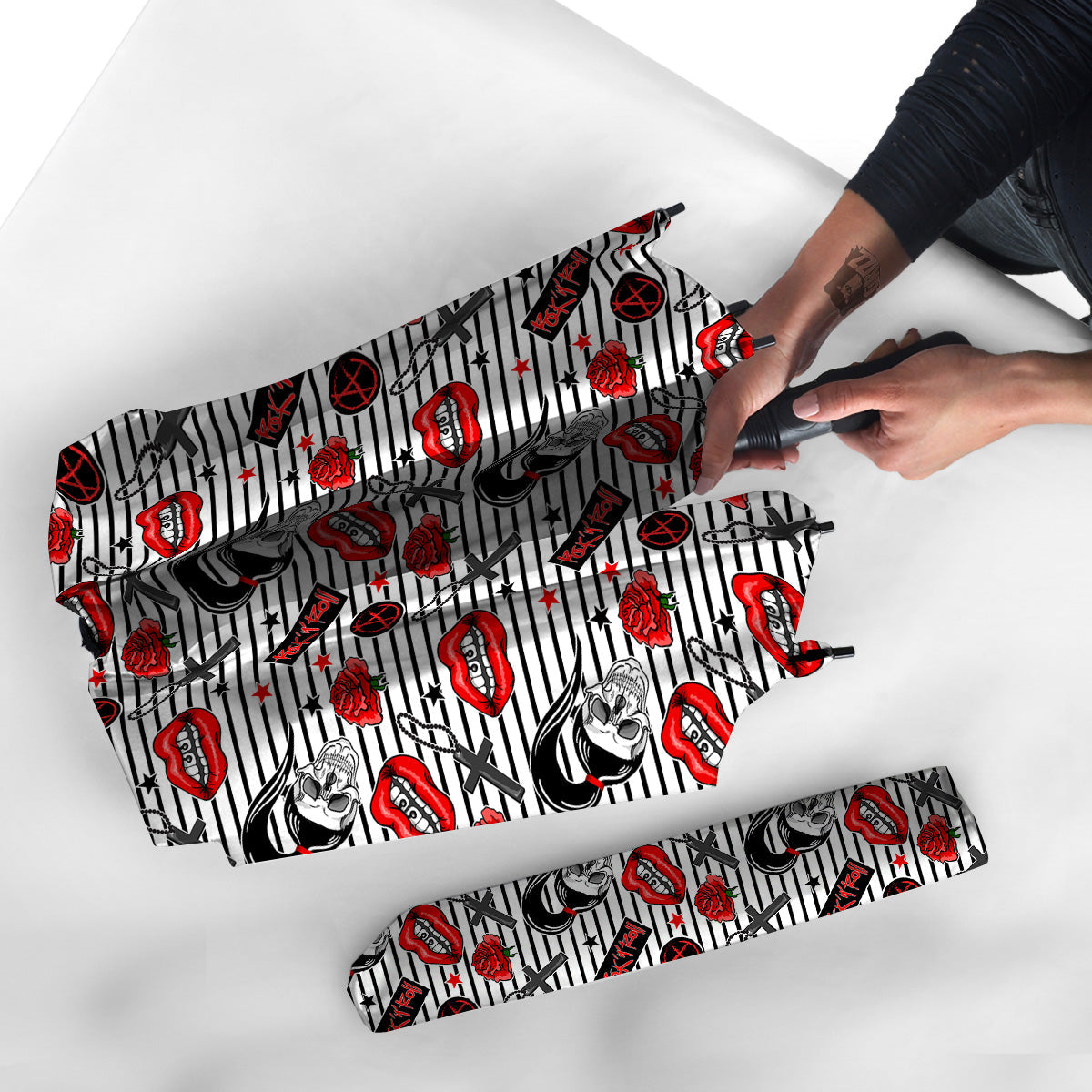 Rock’N’Roll Stiped White Black Print Pattern Umbrella-grizzshop
