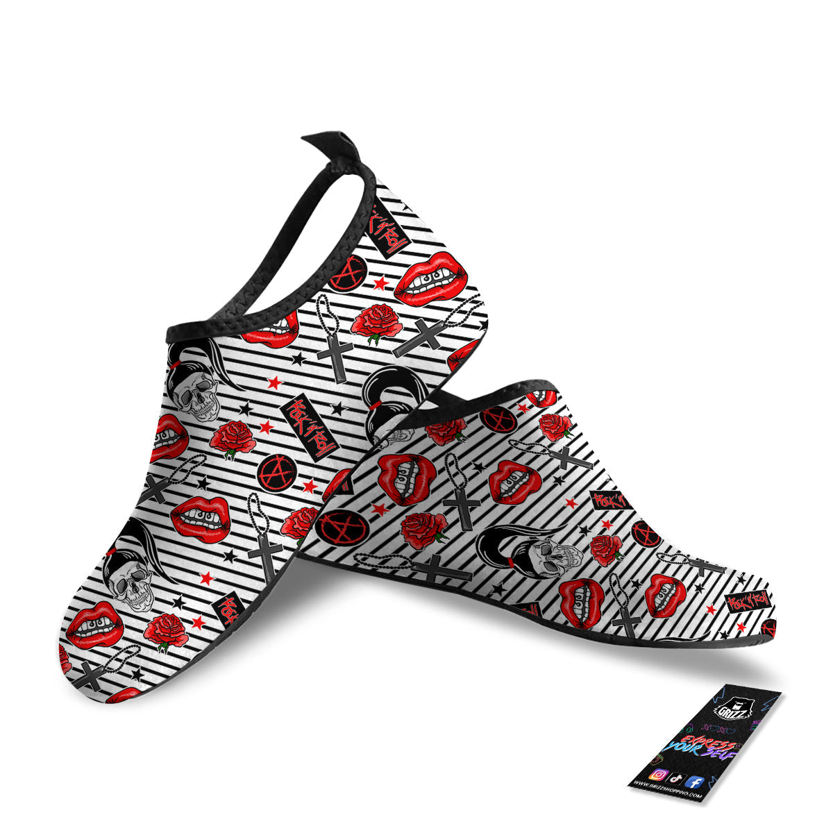 Rock’N’Roll Stiped White Black Print Pattern Water Shoes-grizzshop