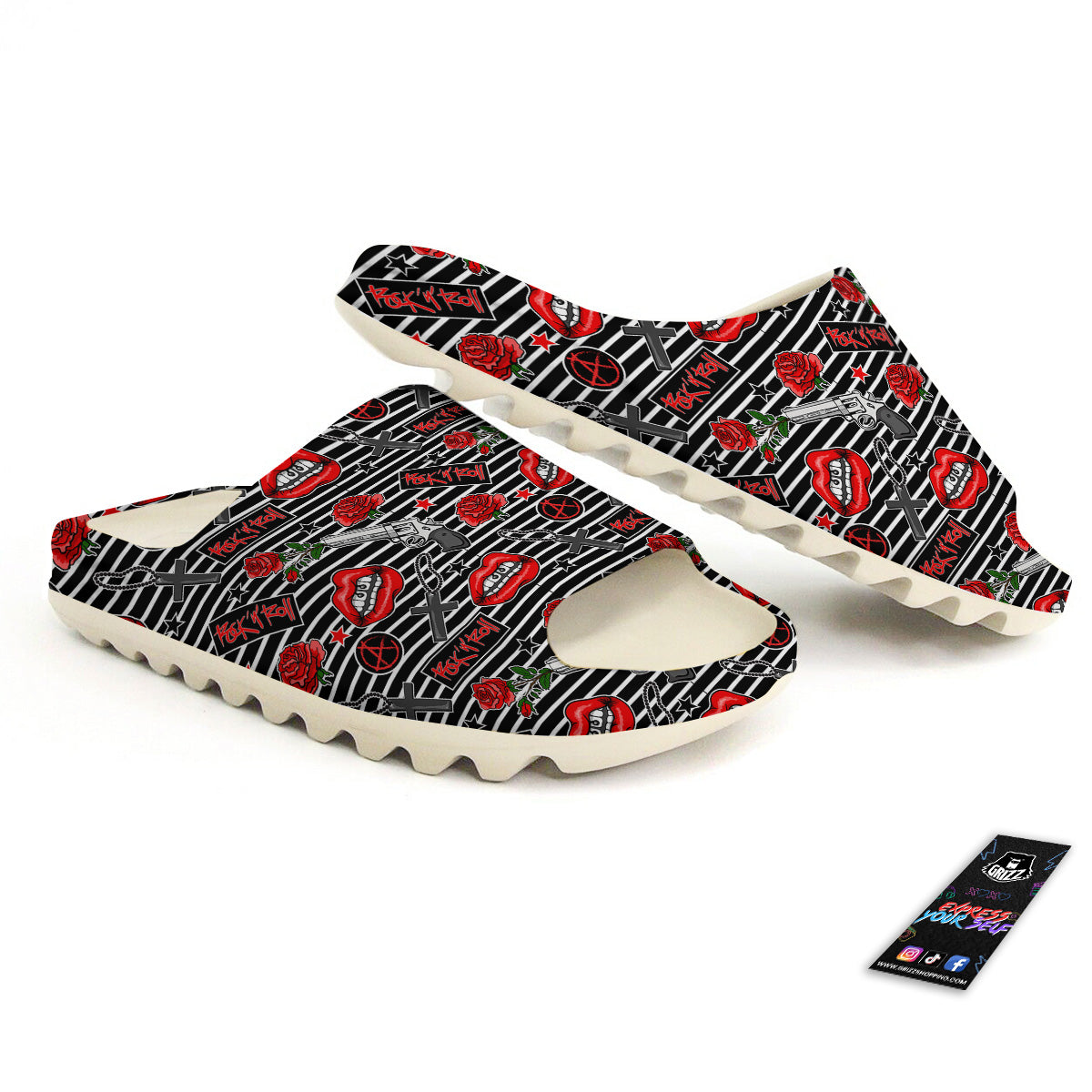 Rock’N’Roll Stiped Black White Print Pattern Sandals-grizzshop