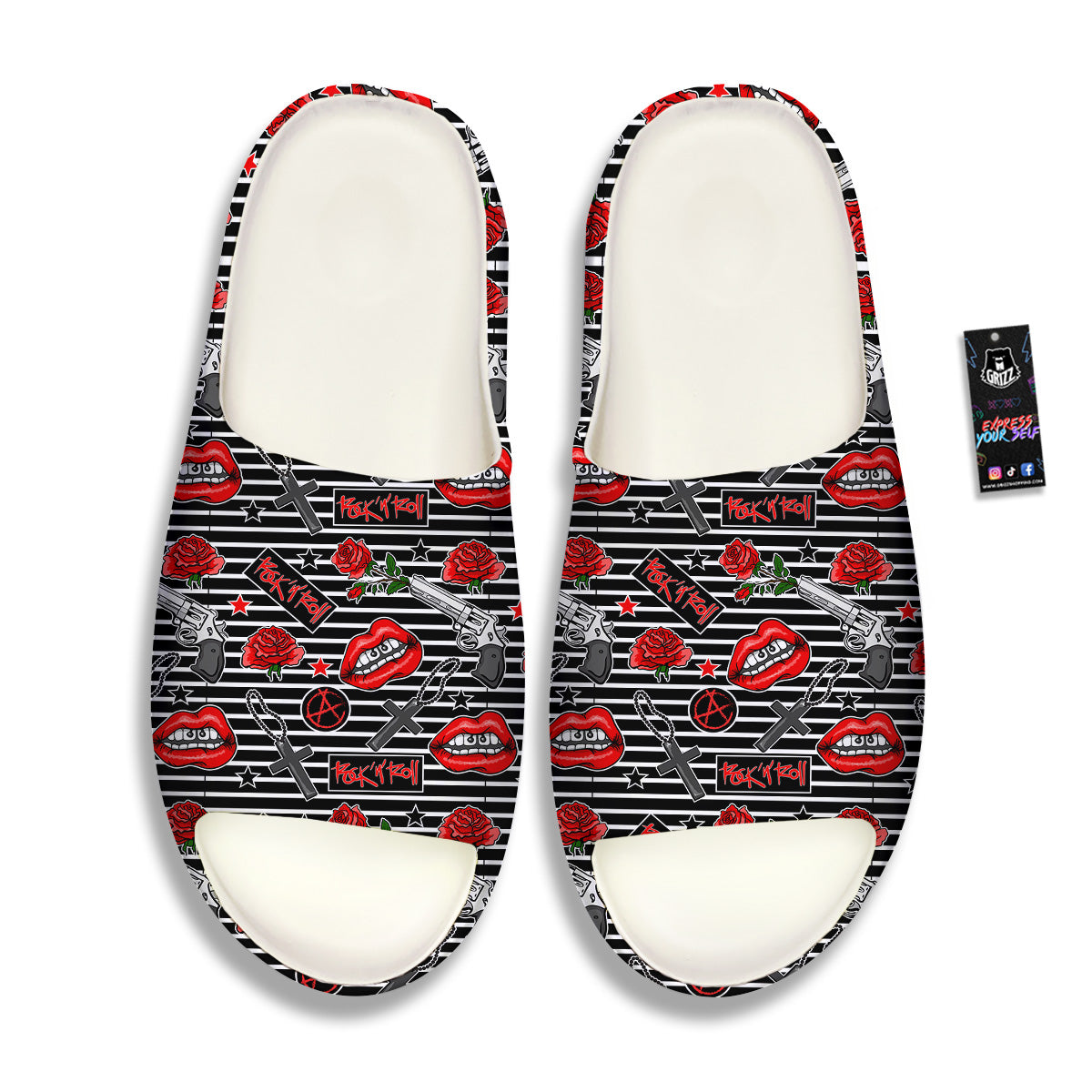 Rock’N’Roll Stiped Black White Print Pattern Sandals-grizzshop