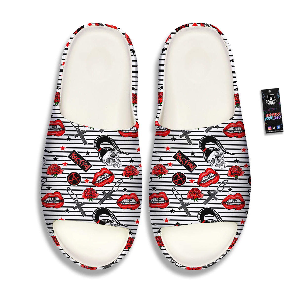 Rock’N’Roll Stiped White Black Print Pattern Sandals-grizzshop
